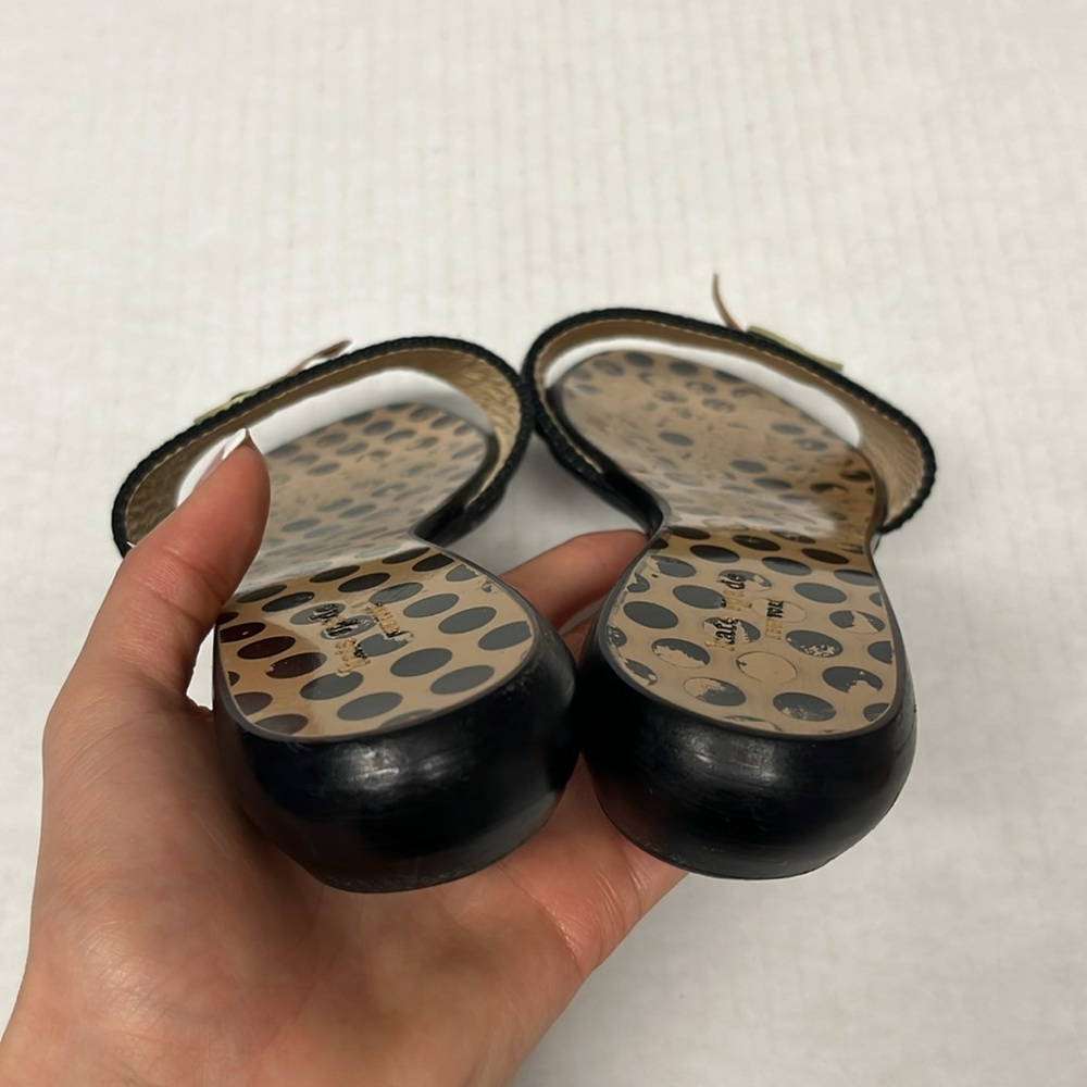 Kate spade black & tan Toby polka dot button detail slide leather sandals sz 7 - Picture 10 of 12